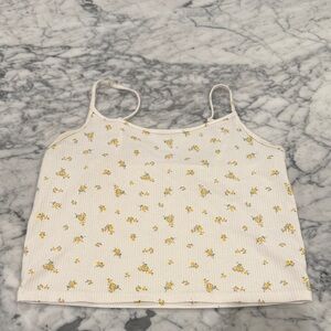 American Eagle Outfitters White and Yellow Floral Tank Top